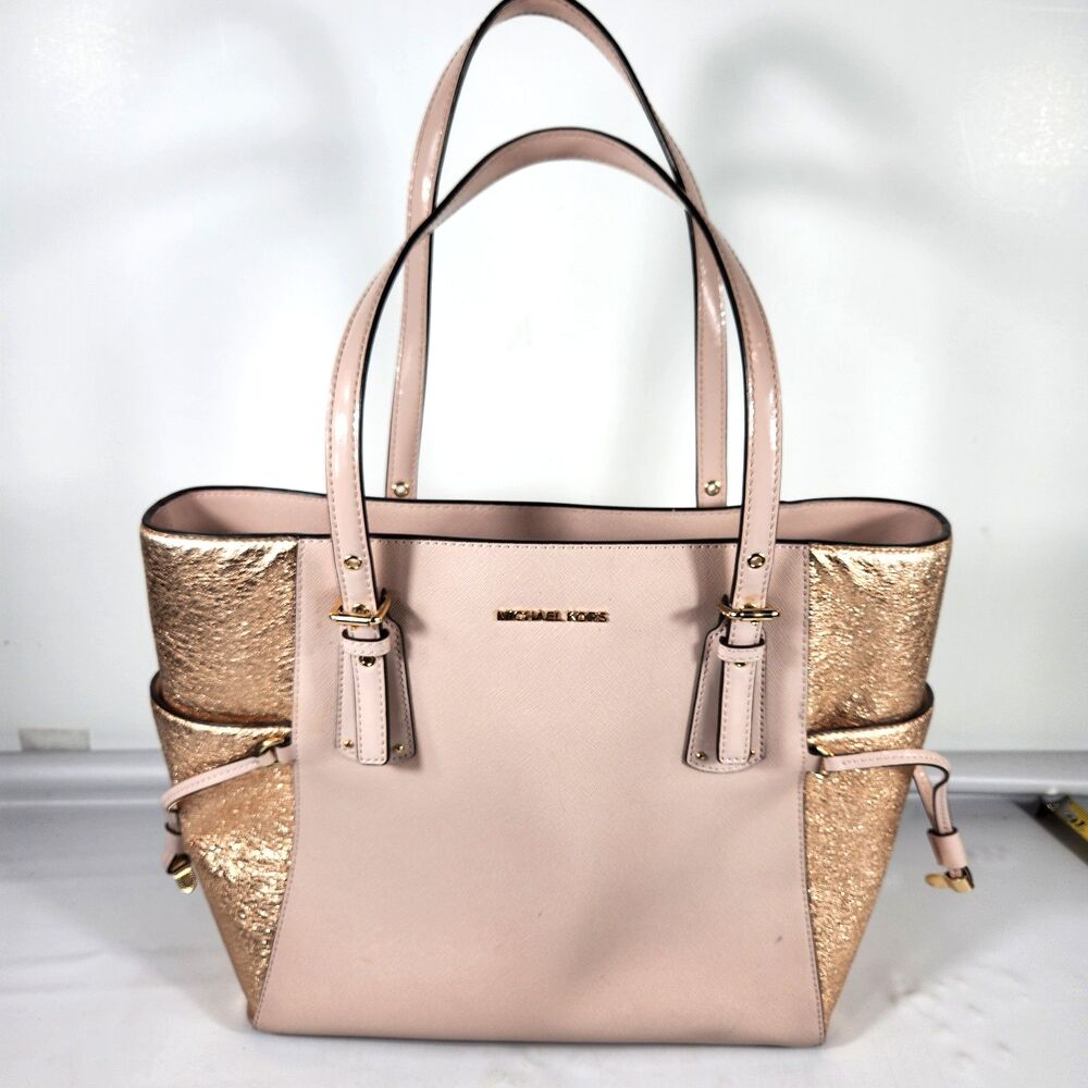 Michael Kors MK Pink Jet Set Large Leather Travel Tote Bag Handbag PINK Shimmer